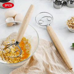 Set of 2 Bread Dough Whisks - Danish Dough Mixer Hand Stirrer