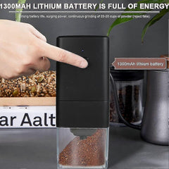 Portable Electric Coffee Grinder - USB Rechargeable, Adjustable Grind, 1300mAh Battery