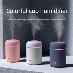 Mini Colorful Cup Humidifier, 300ml Portable USB Cool Mist Humidifier with 7-Color Night Light, for Car, Bedroom, Desk, and Office - Pink