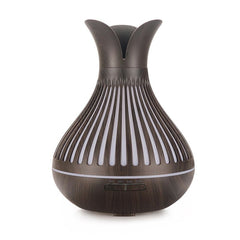 Wood Grain Flower Vase Diffuser and Humidifier, 7-Color LED Light, Timer, and Remote Control, 500 mL Ultrasonic Aroma Diffuser—Dark Wood