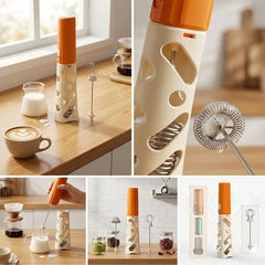 Rechargeable Mini Electric Milk Frother, Portable Handheld Coffee Foam Maker & Egg Beater—Orange