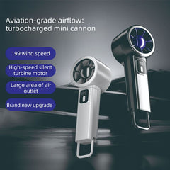 Portable Handheld Turbo Mini Fan Digital Display 199 Speed Adjustable Silent Pocket Fan for Outdoor Travel-white