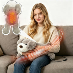 USB Heated Plush Dog Pillow – Soft Warm Stuffed Animal for Cozy Snuggling, Body Warmth & Relaxation at Home (Light Grey Schnauzer)