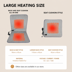 USB-Powered Heated Cushion with Faux Rabbit Fur, Ideal for Office Chairs, Car Seats, Outdoor Use, and Pet Warming – Soft, Portable, and Foldable Design (Grey)