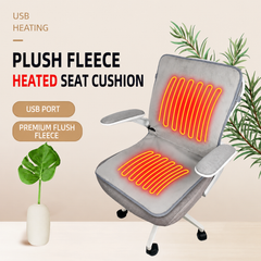 USB-Powered Heated Cushion with Faux Rabbit Fur, Ideal for Office Chairs, Car Seats, Outdoor Use, and Pet Warming – Soft, Portable, and Foldable Design (Grey)