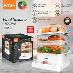 Three-Tier Electric Food Steamer with 12L Capacity, 1200W Fast Heating, Transparent Baskets for Simultaneous Cooking of Seafood, Meat, Vegetables, Dumplings and Desserts in Home Kitchens (White)
