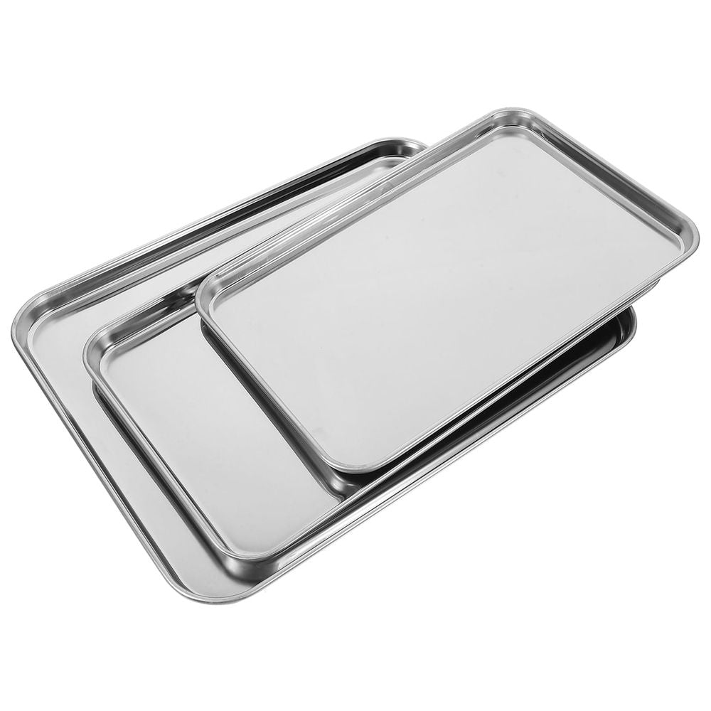 3pcs Stainless Steel Lasagna Pan Silver Rectangular Baking Cooking Chefs