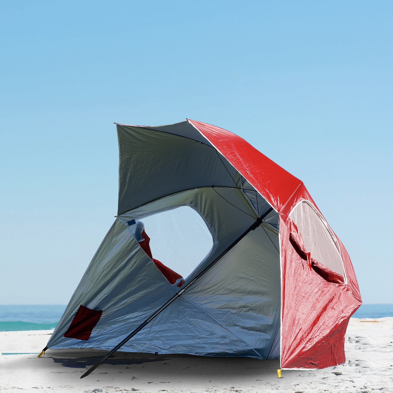 Havana Outdoors Beach Umbrella 2.4M Outdoor Garden Beach Portable Shade Shelter - Red-NT_Rural
