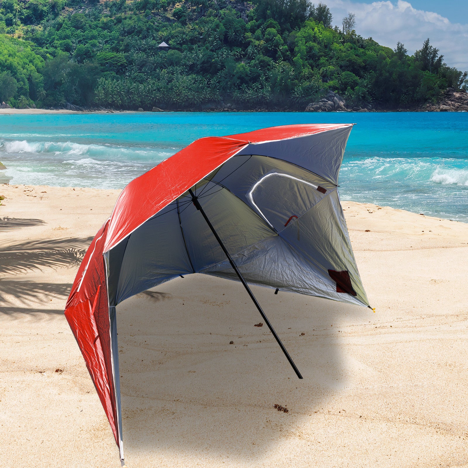 Havana Outdoors Beach Umbrella 2.4M Outdoor Garden Beach Portable Shade Shelter - Red-NT_Rural