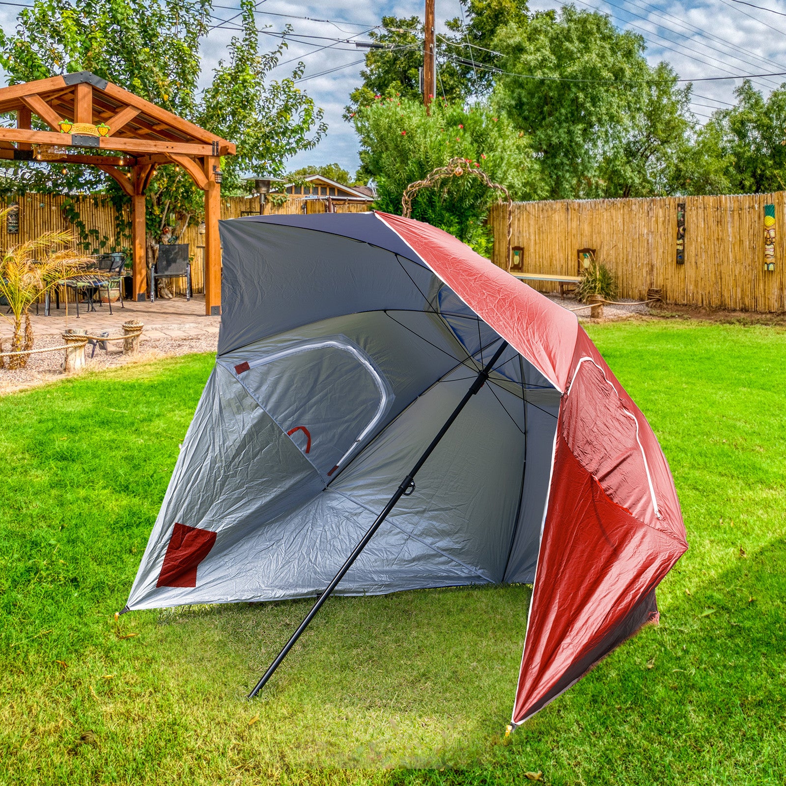 Havana Outdoors Beach Umbrella 2.4M Outdoor Garden Beach Portable Shade Shelter - Red-NT_Rural