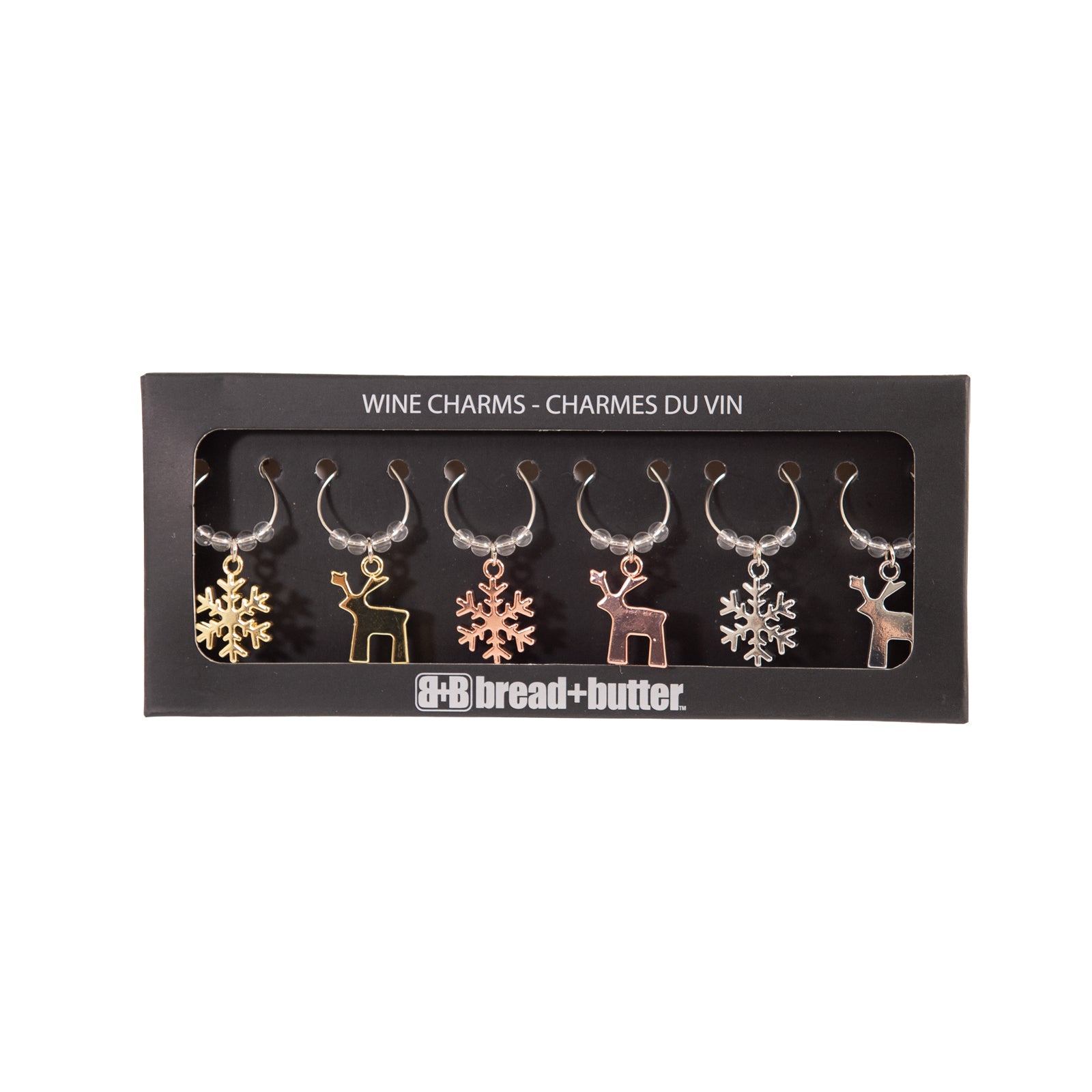 Bread and Butter (3) Snowflake and (3) Reindeer Wie Glass Charms - 6 Pack-SA_Metro