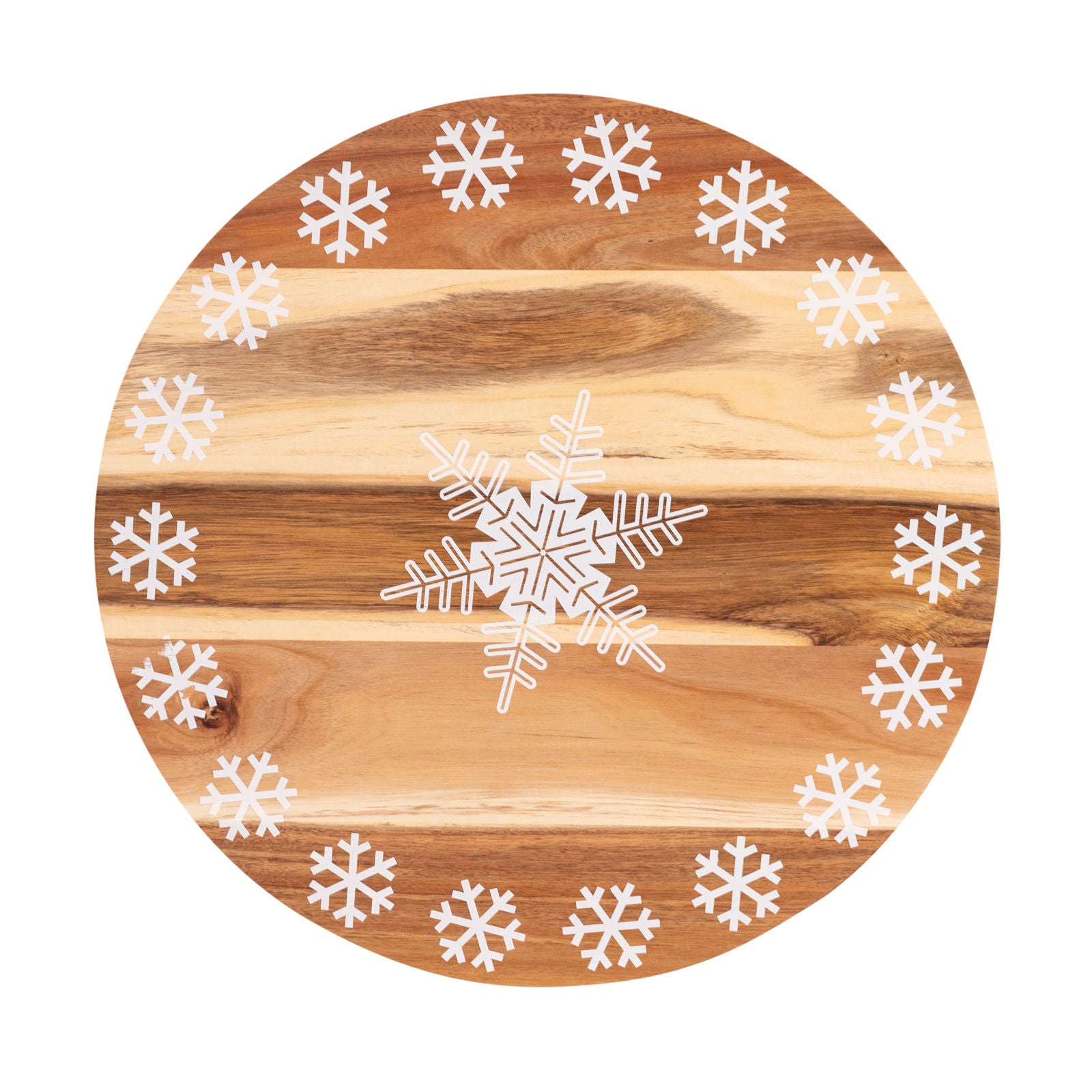 Bread and Butter 18 Inch Print Wooden Lazy Susan Tray - White Snowflake-NSW_Metro