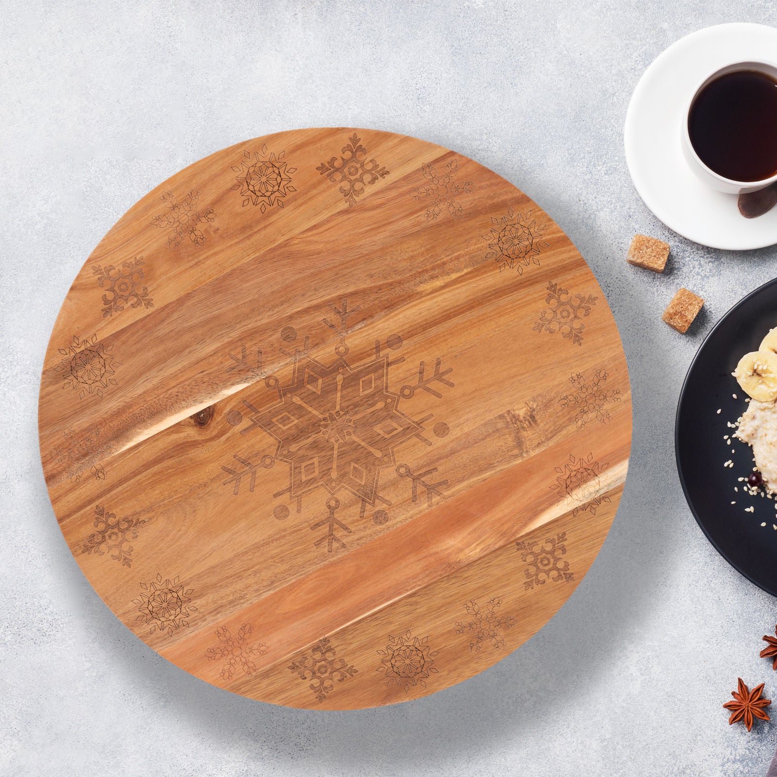 Bread and Butter 18 Inch Wooden Lazy Susan Tray - Wood Snowflake-WA_Rural