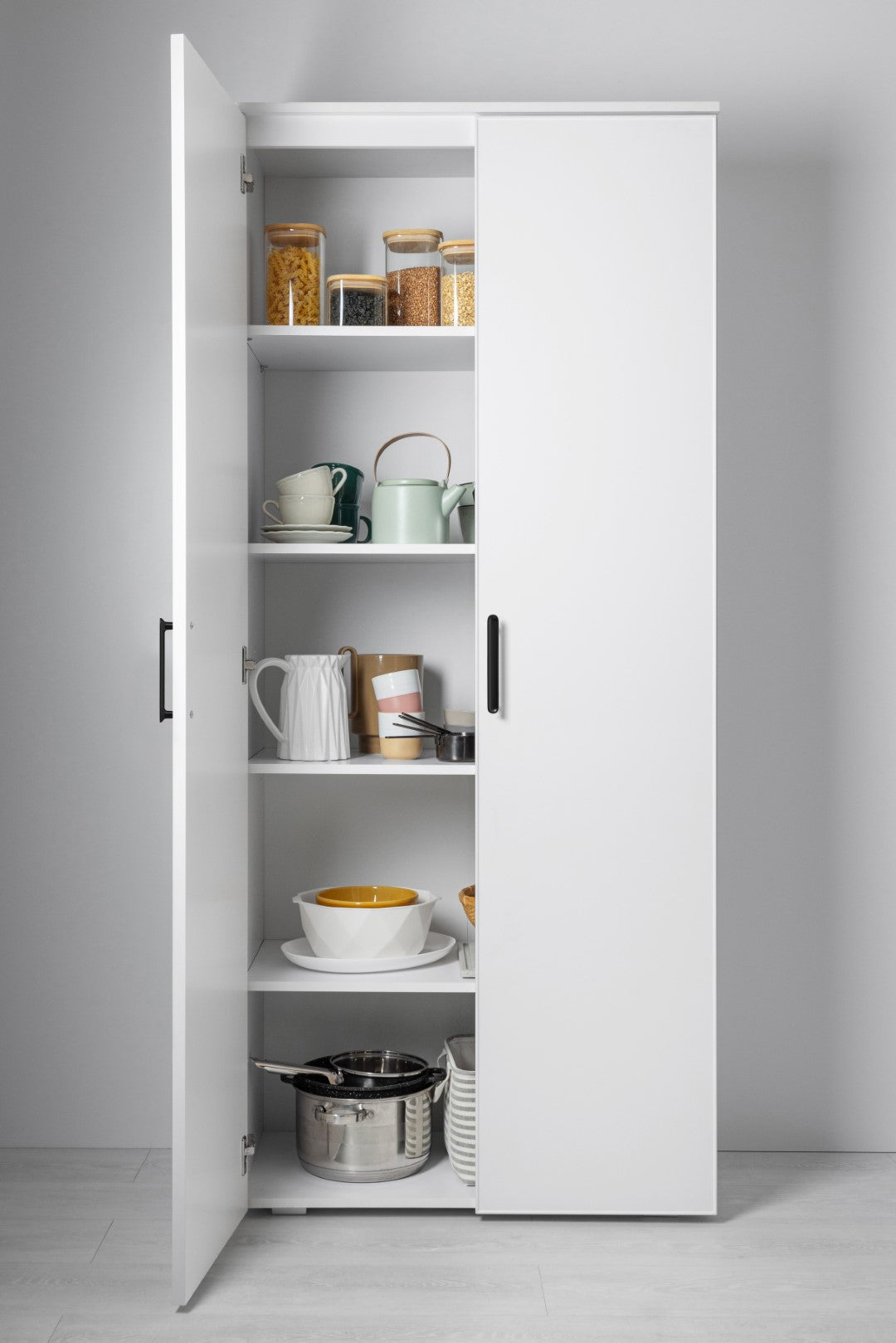 STOCKHOLM UNIVERSAL STORAGE CUPBOARD - SLIM SHAKER PANEL - DECO BLACK HANDLE-ACT