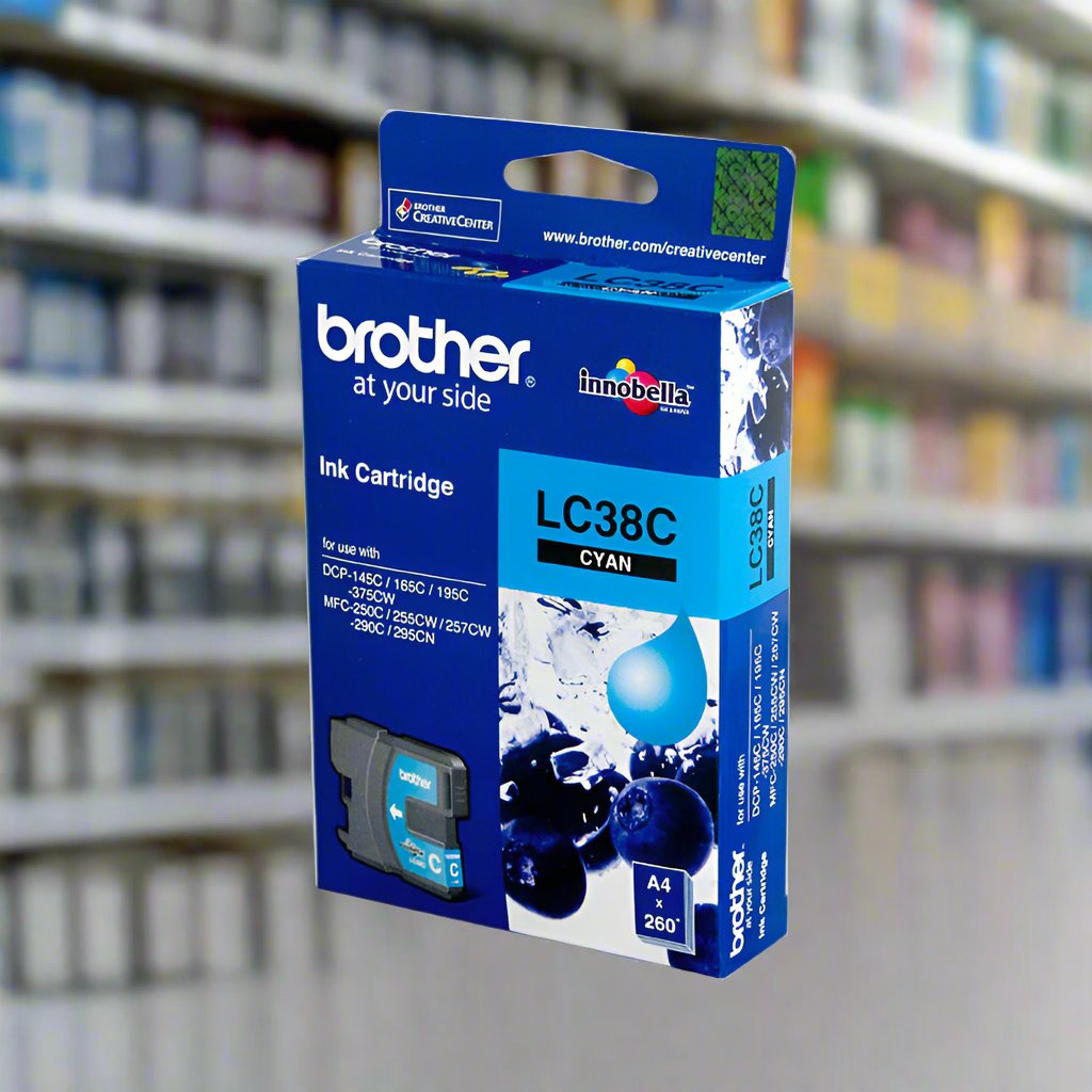 Brother LC-38C Cyan Ink Cartridge - to suit DCP-145C/165C/195C/375CW, MFC-250C/255CW/257CW/290C/295CN- up to 260 pages