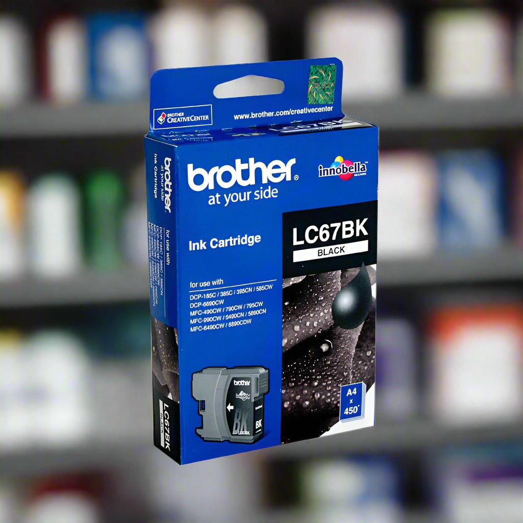 Brother LC-67BK Black Ink Cartridge - DCP-385C/395CN/585CW/6690CW/J715W, MFC-490CW/5490CN/5890CN/6490CW/6890CDW/790CW/795CW/990CW- up to 450 pages