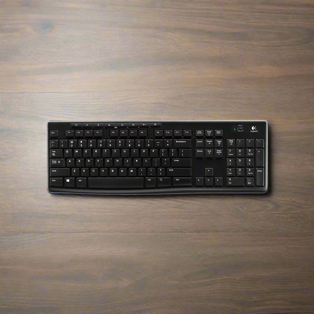 LOGITECH K270 2.4 GHz Wireless Full Size Keyboard 128-bit AES encryption 24-month battery life Spill resistant Durable UV-coated keys