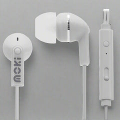 Moki Noise Isolation Earbuds with microphone & control - WHITE