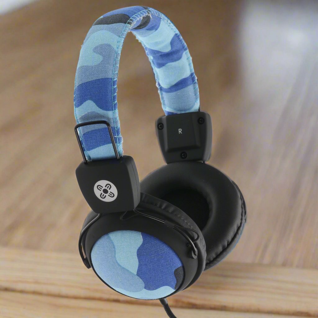 MOKI Camo In-line Mic Blue Headphones