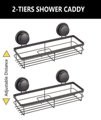 2 Pack Rectangular Corner Shower Caddy Shelf Basket Rack with Premium Vacuum Suction Cup No-Drilling for Bathroom and Kitchen