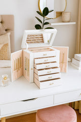 CARLA HOME 6-Layer Large Jewelry Box for Women withDrawers, Mirror, Lock, Necklace Hooks & Side Compartments for Rings, Earrings, Bracelets, Gifts (White)