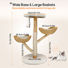 Cat Tree Scratcher Plush Sisal Willow Wood w Basket Cushion