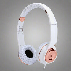 White Rose Gold Holysmoke Motif On Ear Foldable Headphones
