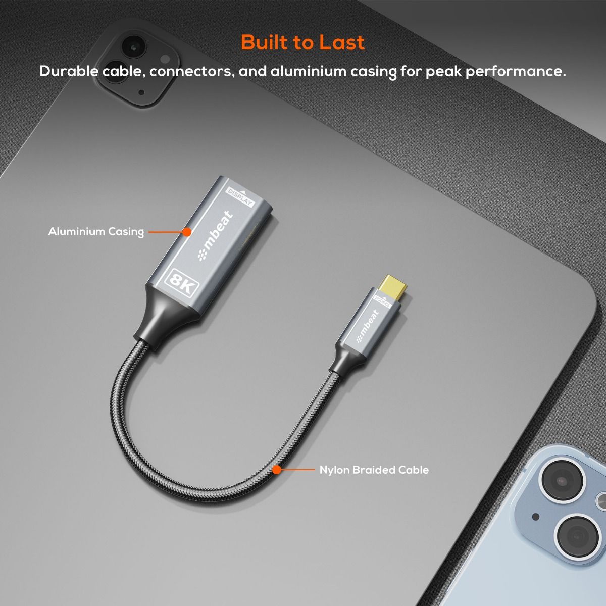 mbeat Tough Link 8K USB-C to DP Adapter - Space Grey