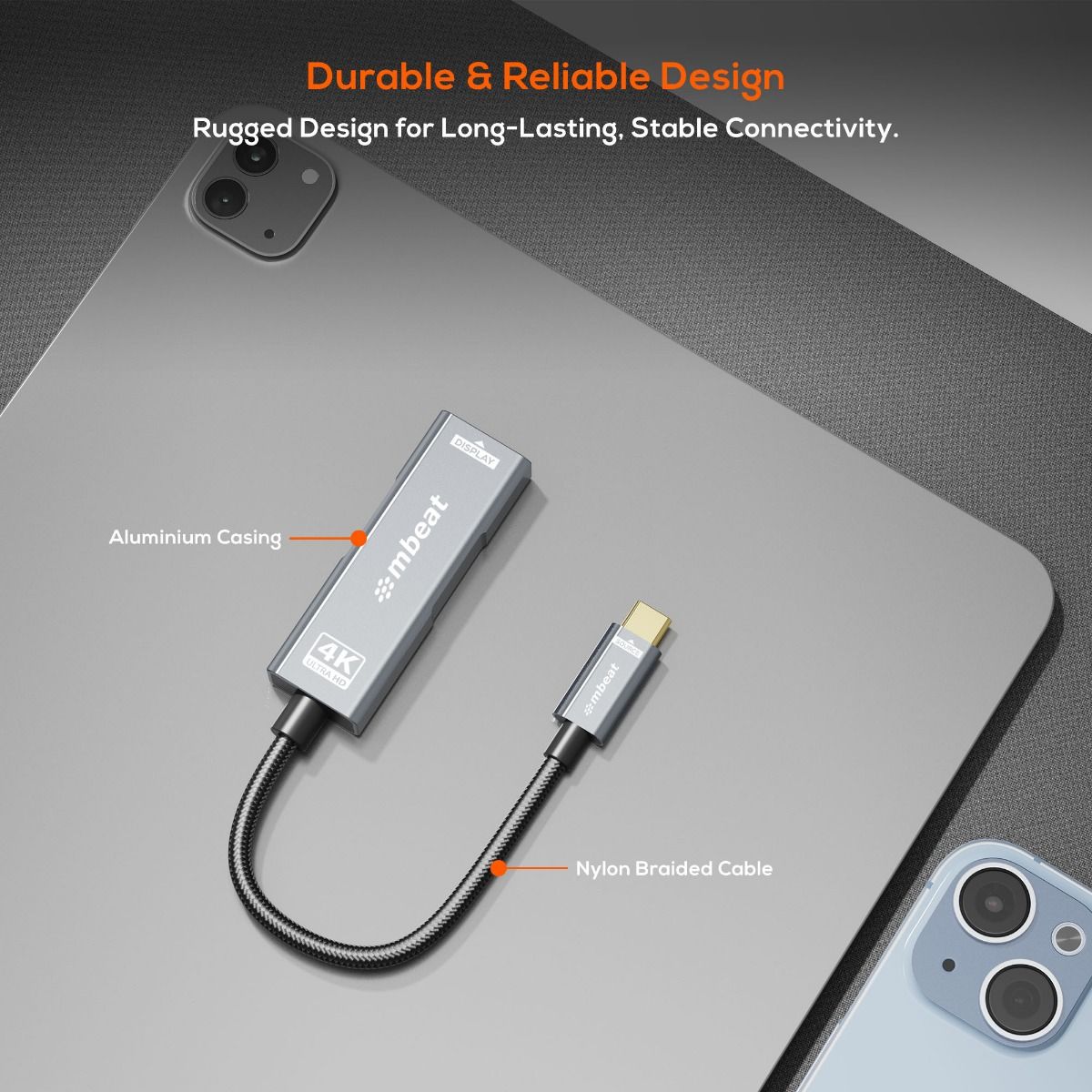 mbeat Tough Link USB-C to DP Adapter with 100W PD - Space Grey