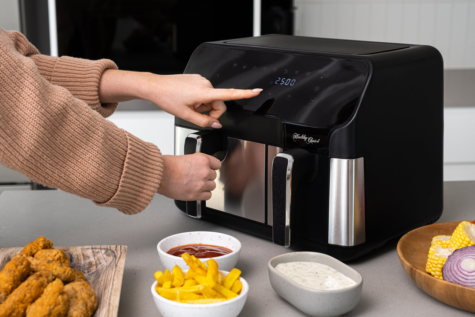 10L Digital Dual Zone Air Fryer w/ Dual Temperature Control-ACT