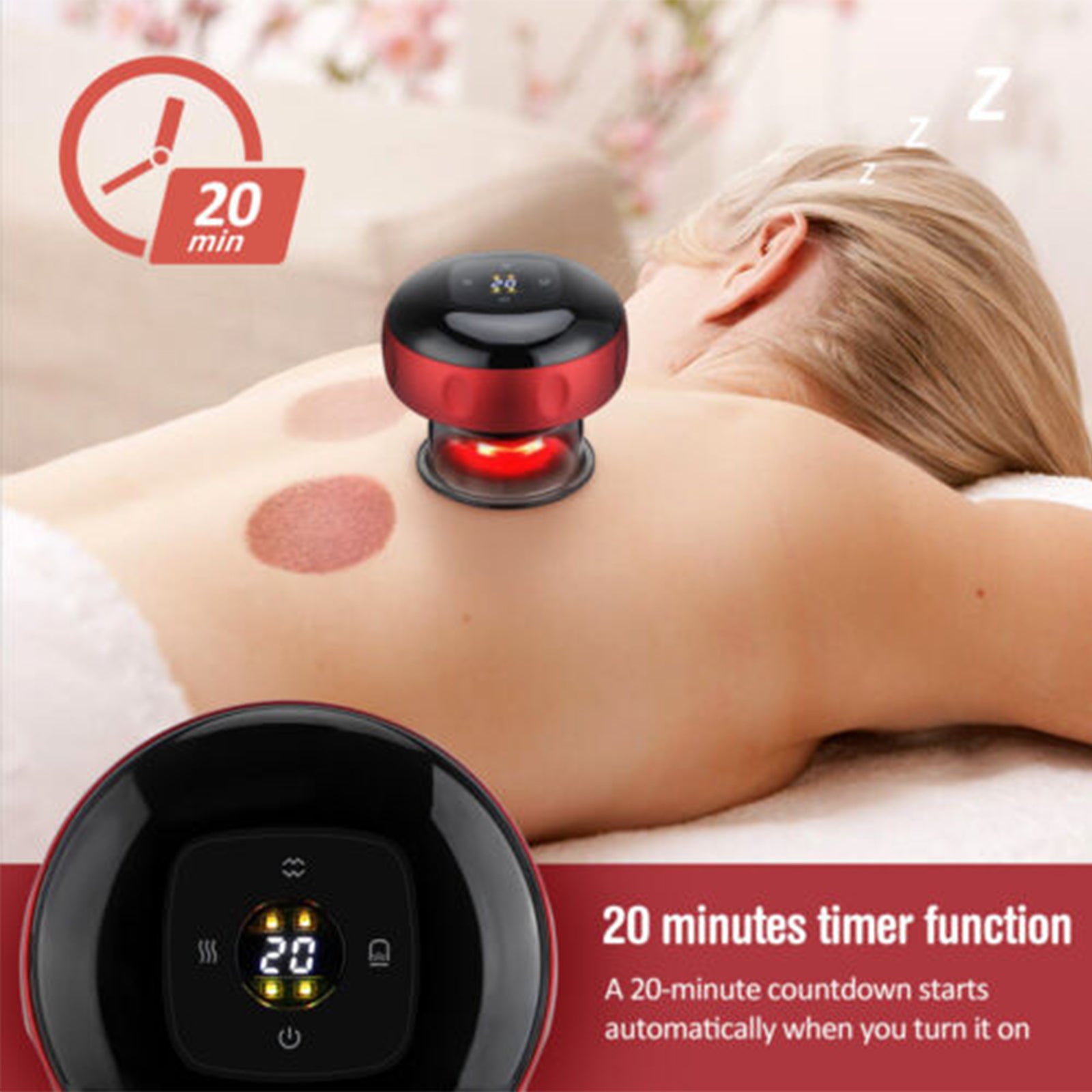 12 levels Electric Cupping Therapy Smart Scraping Massager Red Light Heating Body Slimming Red-SA_Metro