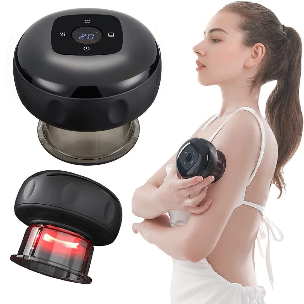 12 levels Electric Cupping Therapy Smart Scraping Massager Red Light Heating Body Slimming Black-ACT