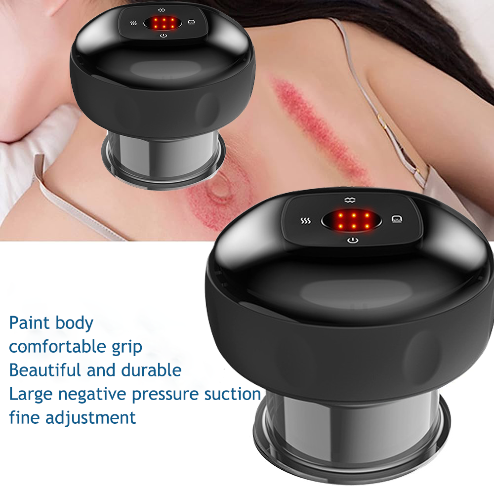 12 levels Electric Cupping Therapy Smart Scraping Massager Red Light Heating Body Slimming Black-TAS_Rural