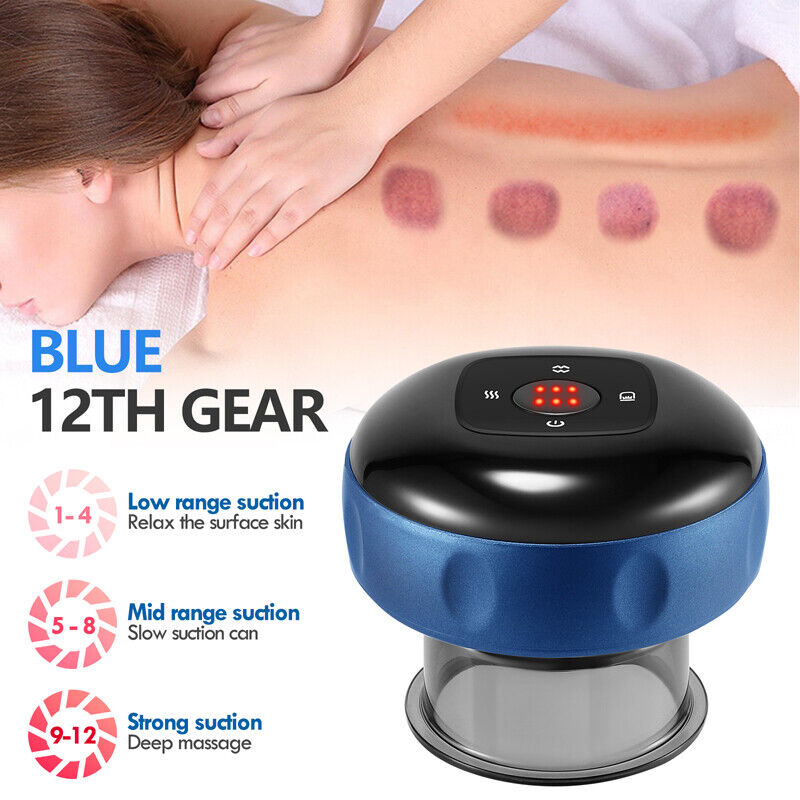 12 levels Electric Cupping Therapy Smart Scraping Massager Red Light Heating Body Slimming Blue-ACT