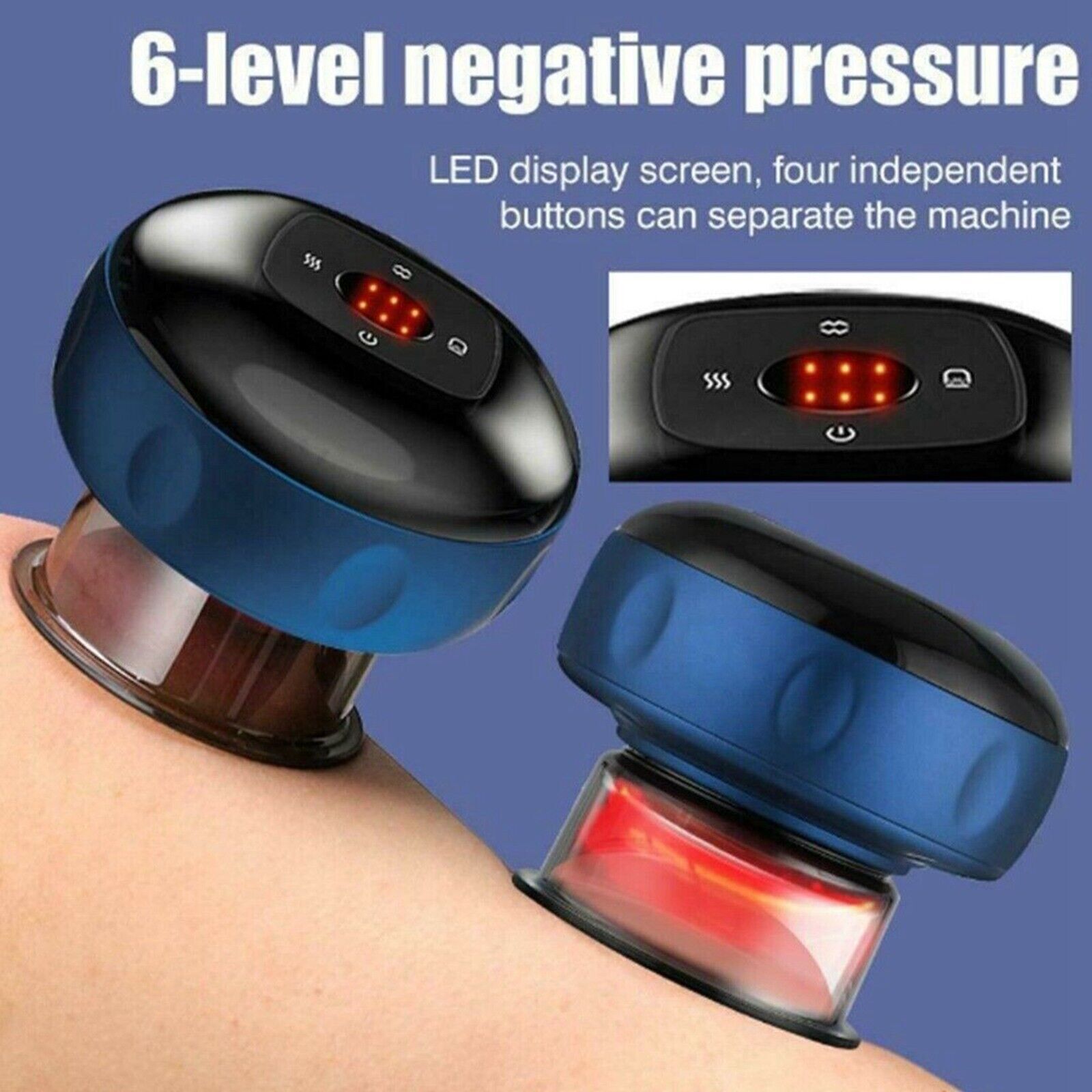 12 levels Electric Cupping Therapy Smart Scraping Massager Red Light Heating Body Slimming Blue-ACT