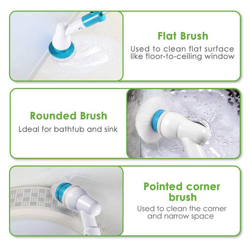 5PCS Rechargeable Spin Scrubber Electric Turbo Scrub Cleaning Brush Cordless Kit-ACT