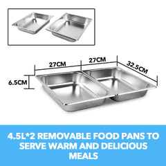 9L Chafing Dish Set Buffet Pan Bain Marie Bow Stainless Steel Food Warmer