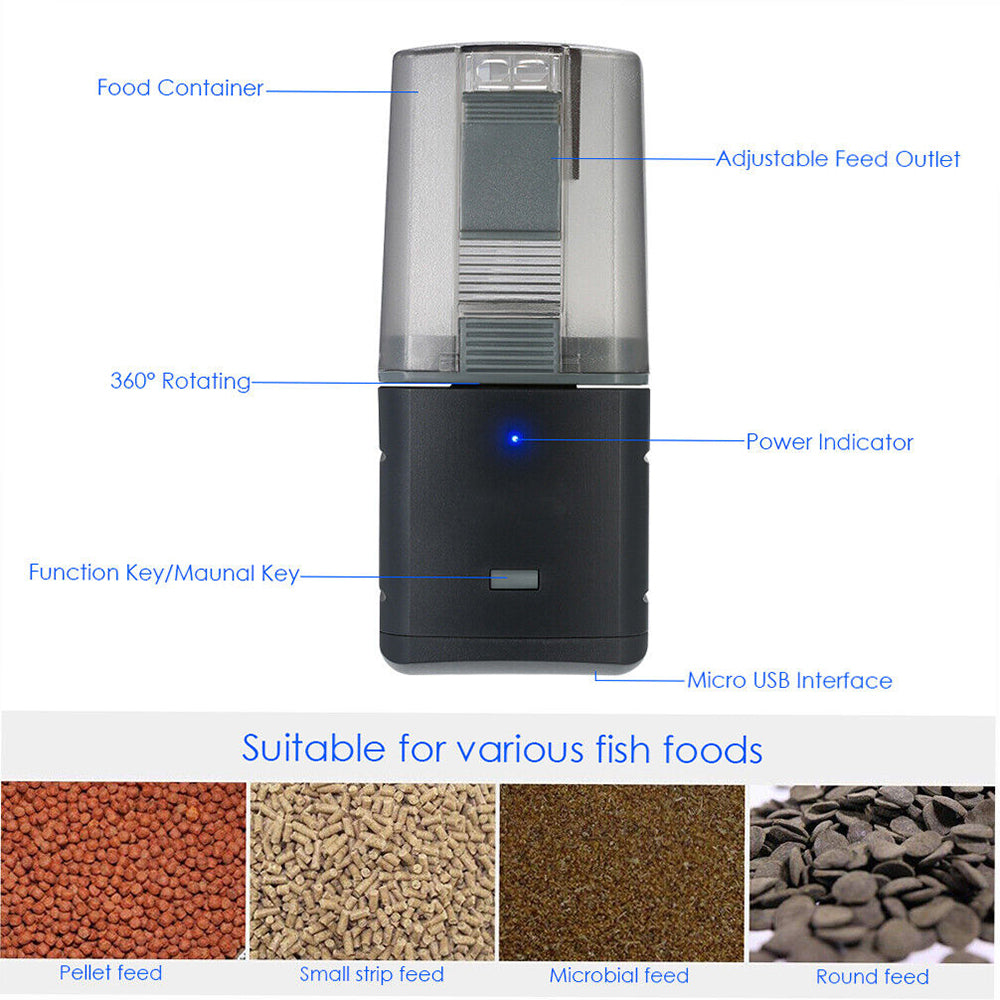 WiFi Automatic Fish Food Feeder Pet Feeding Aquarium Tank Pond Dispenser USB-REMOTE