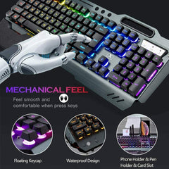 104 Keys Wireless Gaming Keyboard Mouse Set+Mouse Pad, RGB LED Backlit PC/Laptop Black-Rainbow