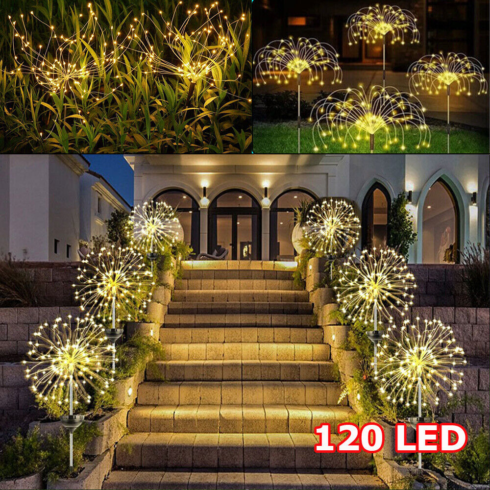 Warm White Fireworks 120 LED Fairy String Lights Starburst Solar Xmas Garden Night Lamp Hot NEW-ACT