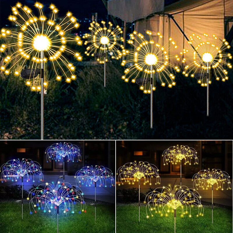 Warm White Fireworks 120 LED Fairy String Lights Starburst Solar Xmas Garden Night Lamp Hot NEW-TAS_Rural