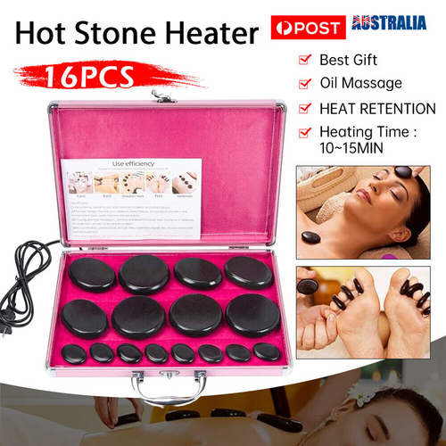 16 Pcs Hot Massage Basalt Stone Volcanic Stones Kit Rock SPA Oiled Massager Salon-WA_Metro