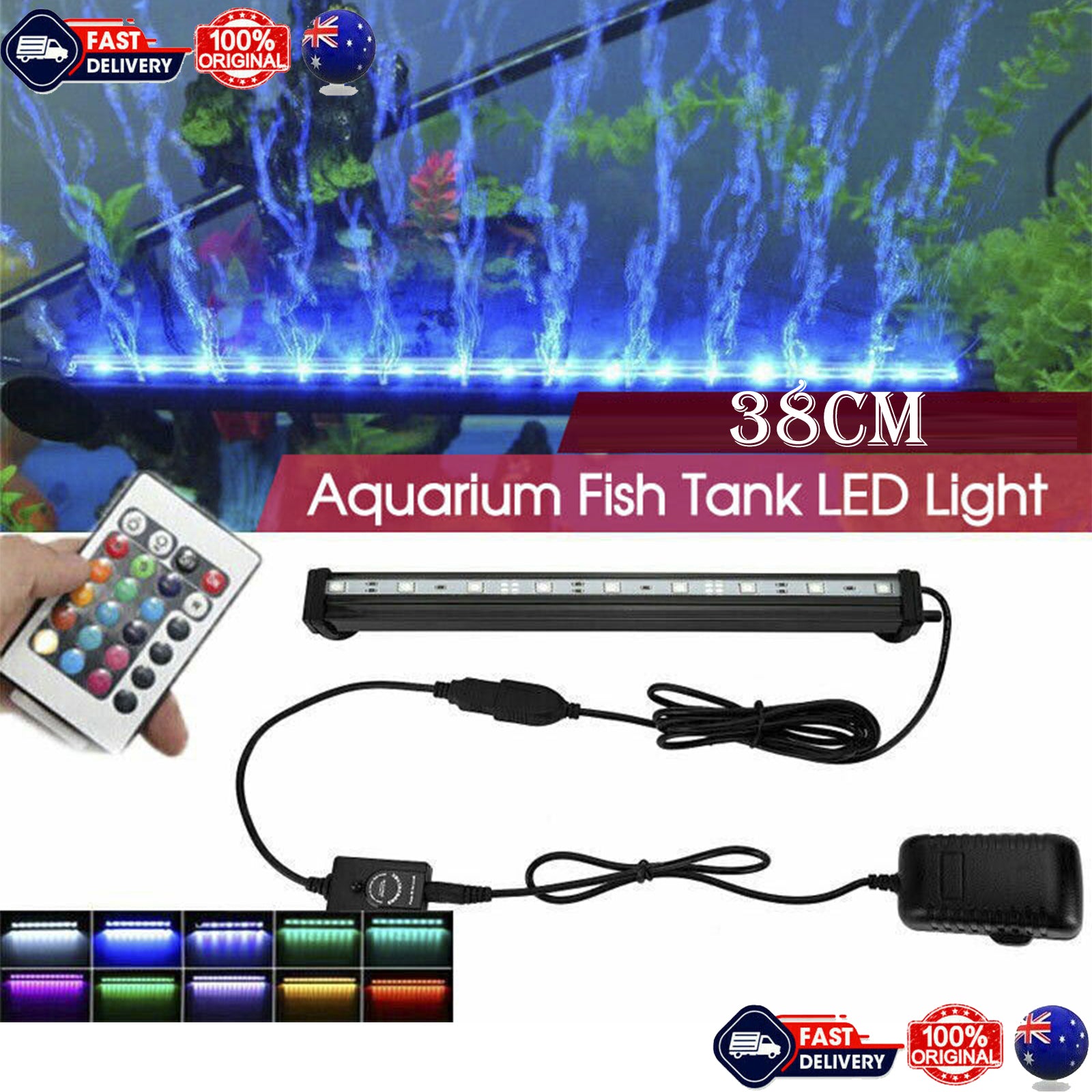 38cm LED Aquarium Lights Submersible Air Bubble RGB Light for Fish Tank Underwater-QLD_Rural