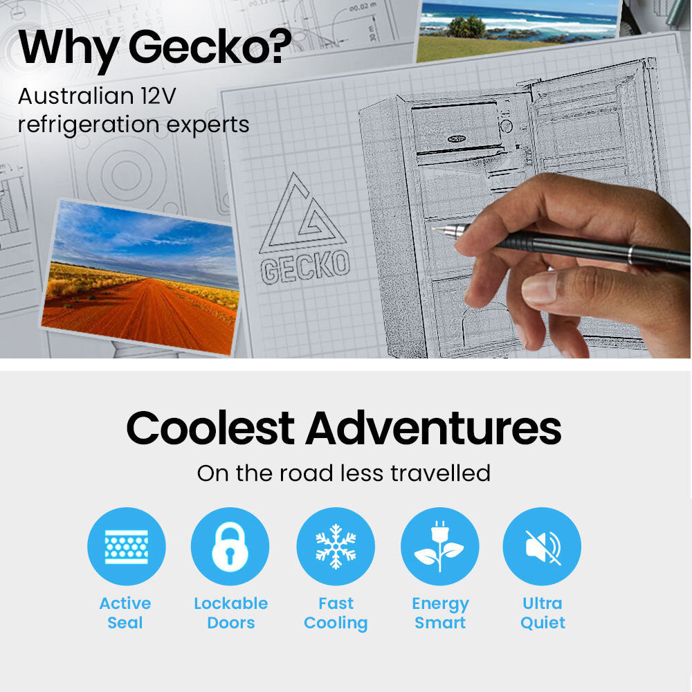 GECKO 70L Portable Fridge Freezer for Car Camping Caravans Fridges Refrigerator Cooler 12V/24V/240V-ACT