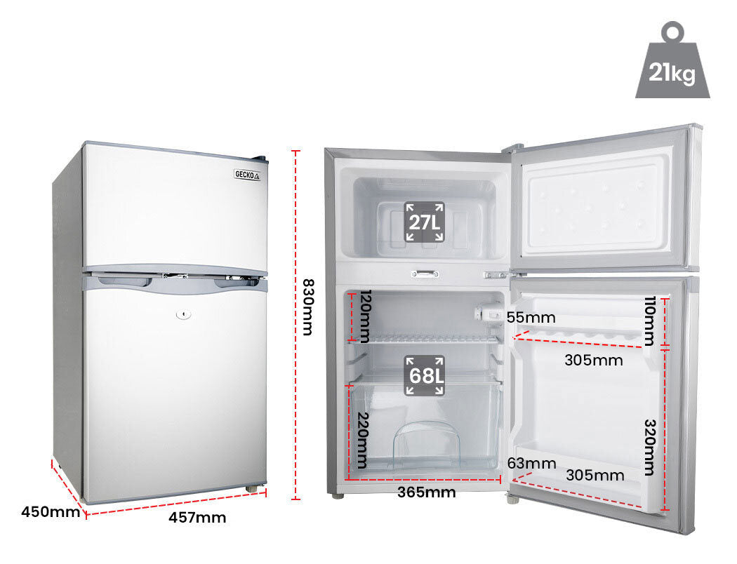 GECKO 95L Portable Fridge Freezer Camping Motorhome Caravan Upright Fridges 12V/24V/240V, Silver-NT_Metro