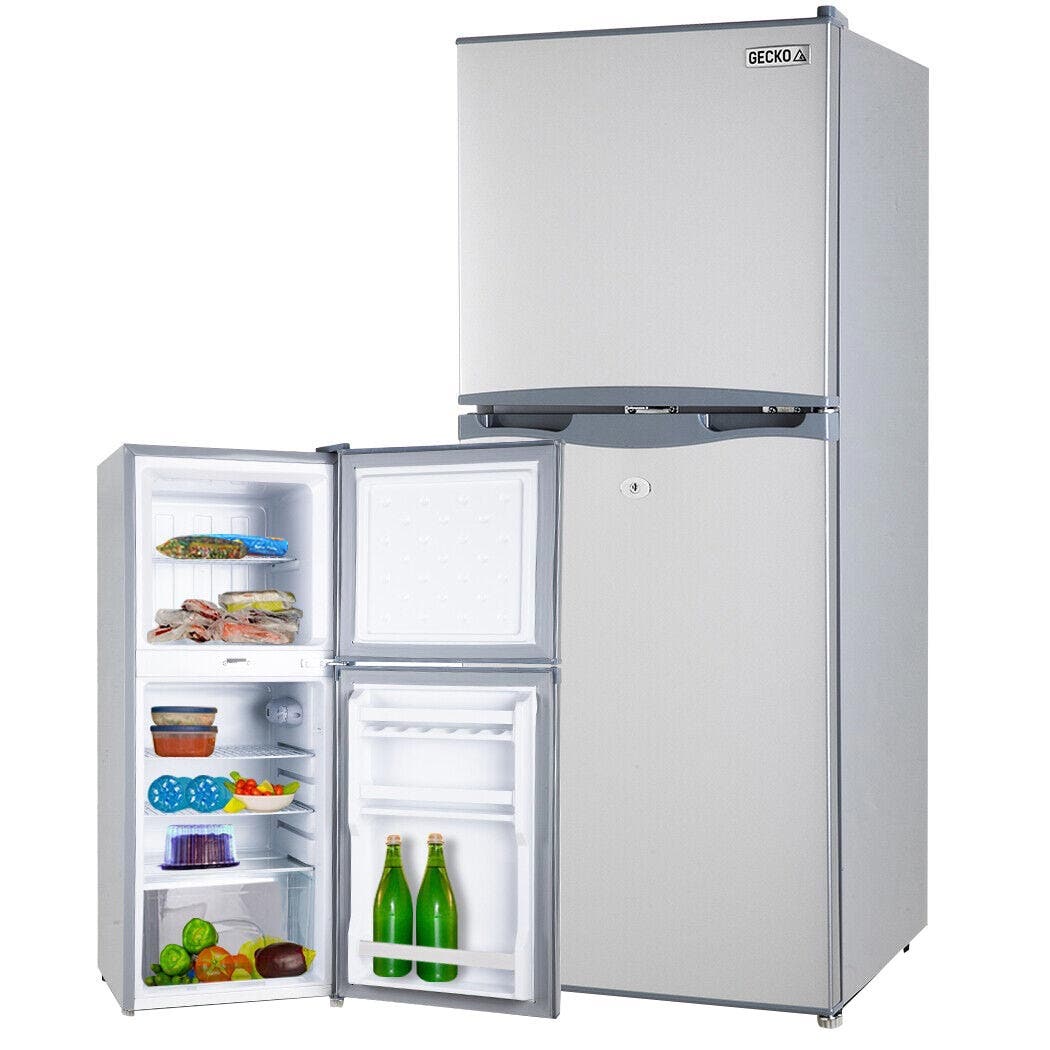 GECKO 125L Portable Fridge Freezer Camping Motorhome Caravan Upright Fridges 12V/24V/240V, Silver-ACT