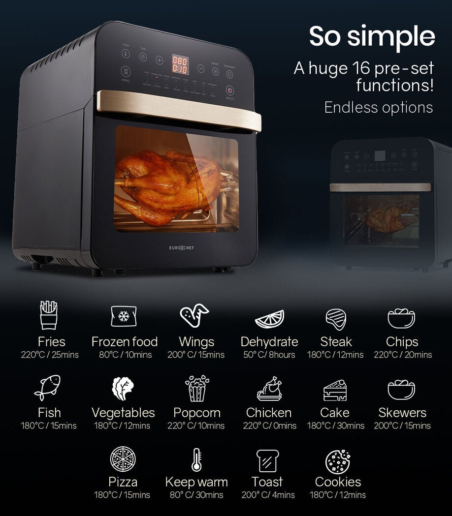 EUROCHEF 16L Air Fryer Electric Digital Airfryer Rotisserie Dry Large Big Cooker-SA_Metro