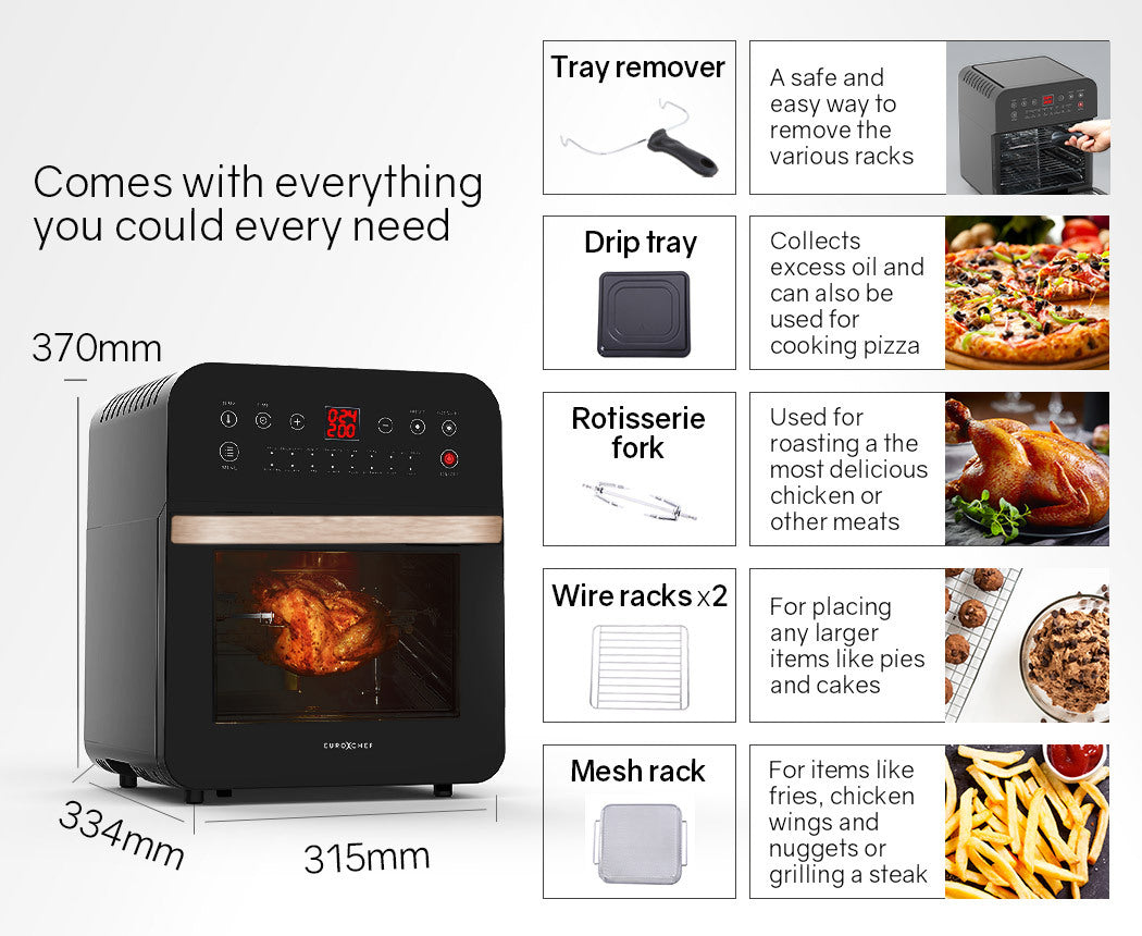 EUROCHEF 16L Air Fryer Electric Digital Airfryer Rotisserie Dry Large Big Cooker-ACT