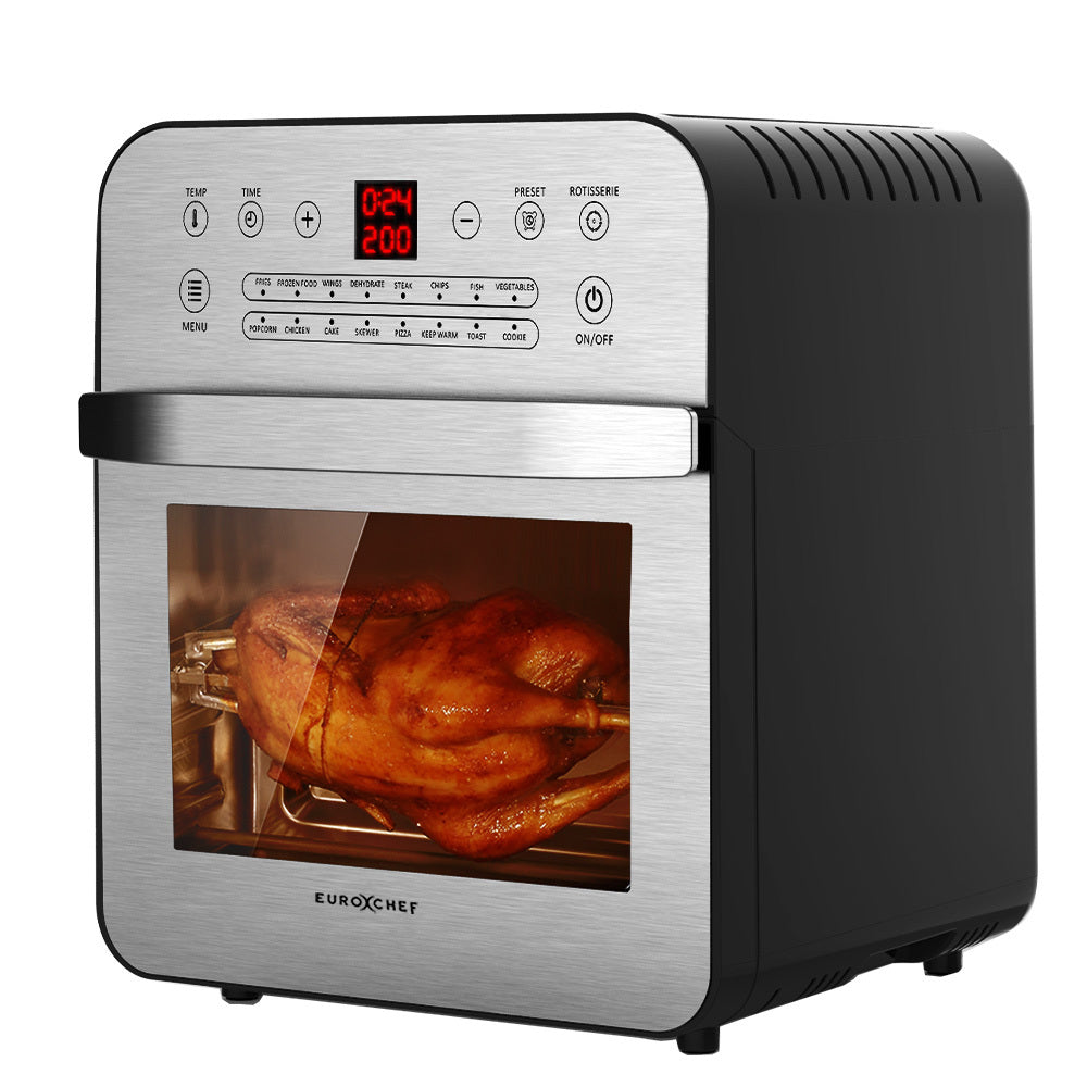 EUROCHEF 16L Digital Air Fryer Electric Airfryer Rotisserie Large Big Dry Cooker, Silver-TAS_Metro