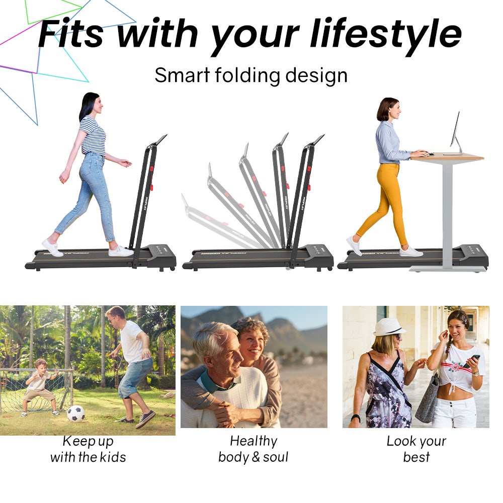 PROFLEX Electric Walking Pad Under Desk Treadmill, Remote Control, Compact Foldable Size, Tablet Holder, LCD Display, Walk or Light Jog